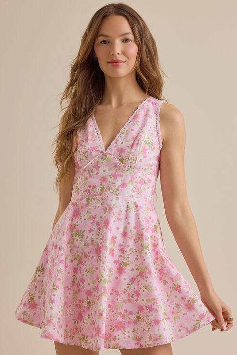 Altar’d State Dresses & Skirts - NWT Altar’d State Pink Floral Lace Trim Tie Back Mini Dress Small